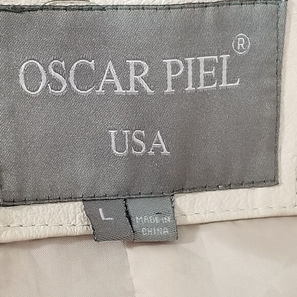 Oscar Piel leather blazer sport coat jacket men's Large Beige 2 tone Western - Picture 15 of 16